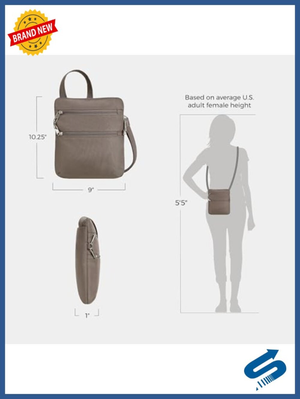Anti-theft Slim Double Zip Crossbody with RFID Blocking - Picture 3 of 6